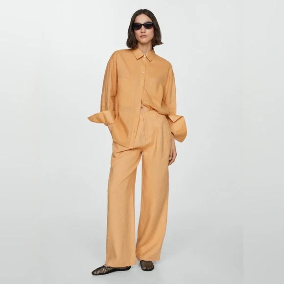 Mango Wide Leg Orange Pants for Women - Picture 4 of 11